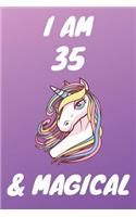 I Am 35 And Magical: Unicorn 35th Birthday Journal Present / Gift for Women & Men Purple Theme (6 x 9 - 110 Blank Lined Pages)