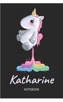 Katharine - Notebook: Blank Ruled Personalized & Customized Name Rainbow Farting Unicorn School Notebook Journal for Girls & Women. Funny Unicorn Desk Accessories for Kin