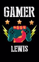 Gamer Lewis: Kariertes Notizbuch mit 5x5 Karomuster für deinen personalisierten Vornamen