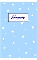 Phoenix: First Name Personalized Notebook. College Ruled Journal. Pastel Pink Writing Diary with Stars Pattern for Girls and Women