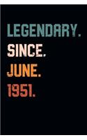 Blank Lined Journal, Notebook, Diary, Planner - Legendary Since June 1951 - 68th Birthday Gift For 68 Years Old Men and Women born in June: Medium College-Ruled Journey Diary, 110 page, Lined, 6x9 (15.2 x 22.9 cm)