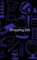 Shopping List: College notebook, journal, dairy. back to school, university. 100 pages of blank bullet lines checklist. School clothes, supplies, food, stationery,