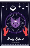 Daily Ritual 90 Day Planner: 3 Month Wiccan Grimoire Spell Book Journal with Moon Phase Tracker and Daily Tarot Tracker for Routine Cat Loving Witches