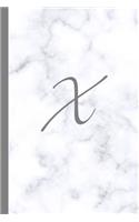 X: Letter X Monogram Marble Journal with White & Grey Marble Notebook Cover, Stylish Gray Personal Name Initial, 6x9 Inch Blank Lined College Ruled Dia