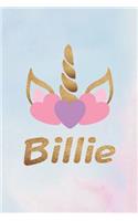 Billie: Personalized First Name Unicorn Gift Birthday Girl Notebook Journal 104 Pages