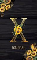 X Journal: Sunflower Journal, Monogram Letter X Blank Lined Diary with Interior Pages Decorated With More Sunflowers.