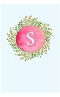 S: 110 College-Ruled Pages - Monogram Journal and Notebook with a Classic Light Blue Background of Floral Watercolor Design - Personalized Initial Lett