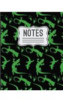 Notes: Green Lizards Pattern 7.5" X 9.25" 110 Page Wide Ruled Notebook