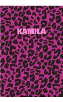 Kamila: Personalized Pink Leopard Print Notebook (Animal Skin Pattern). College Ruled (Lined) Journal for Notes, Diary, Journaling. Wild Cat Theme Design wi