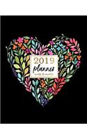 2019 Planner Weekly & Monthly: Rainbow Floral Watercolor Heart Agenda Book, 2019 Splendid Planner