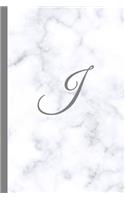 J: Letter J Monogram Marble Journal with White & Grey Marble Notebook Cover, Stylish Gray Personal Name Initial, 6x9 Inch Blank Lined College Ruled Dia