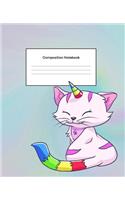 Composition Notebook: Composition Notebook Wide Ruled Blank Lined Notebook Caticorn Rainbow Pastel Background
