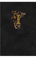 Old English Monogram Journal - Letter I: Elegant Golden Flourish Capital Letter on Black Leather Look Background