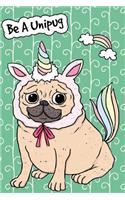 Bullet Journal Notebook for Dog Lovers Unicorn Pug - Green