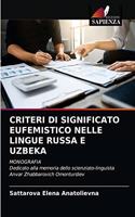 Criteri Di Significato Eufemistico Nelle Lingue Russa E Uzbeka