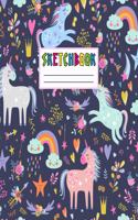 Sketchbook: Cute Unicorn Kawaii Sketch Book for Girls, Kids, Teens, Women (Perfect for Sketching, Drawing, Doodling, Journal, Note Pad, Birthday Party Favors)