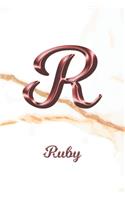 Ruby: Sketchbook - Blank Imaginative Sketch Book Paper - Letter R Rose Gold White Marble Pink Effect Cover - Teach & Practice Drawing for Experienced & As