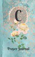 Letter C Personalized Monogram Praise and Worship Prayer Journal: Religious Devotional Sermon Bible Study Notebook in Blue and Peach Damask Lace with Yellow Roses