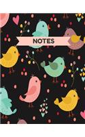 Cute Notes with colorful bird pattern: A 8.5x11 Inch Notebook with 100 college ruled pages for students and artists