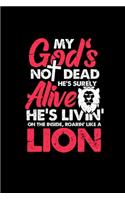 My God's not dead he's surely alive he's livin' on the inside, roarin' like a Lion