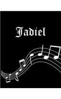 Jadiel: Sheet Music Note Manuscript Notebook Paper - Personalized Custom First Name Cover - Musician Composer Instrument Composition Book - 12 Staves a Page