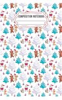 Composition notebook: Journal Notebook-Cute Bear Deer Forest Woodland Santa Claus Hat Cartoon Animals Fox Wolf Bird Xmas Christmas December Wide Ruled Paper Winter Blank 