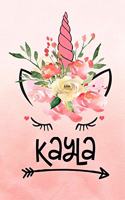 Kayla: Unicorn Notebook For Girls Named Kayla Personalized Notebooks Softcover 8.5x11 Wide Rule Blank Lined 100 Pages