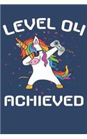 Level 4 achieved Notebook, funny dabbing unicorn Gamer birthday gift blank lined journal