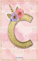 Personalized Monogram Unicorn Lined Notebook, 120 pages, 85.x11, Journals for girls and women for writing goals, quotes, and daily tasks - Letter C