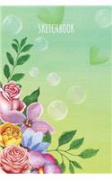 Sketchbook: A5 Skizzenbuch Linierte 120 Seiten Soft Cover - Skizzenblock - Malbuch - Zeichenheft - Grünes Blumenmuster 6x9