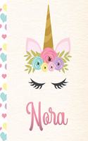 Nora: Personalized Unicorn Journal For Girls - 8.5x11 110 Pages Notebook/Diary With Pink Name