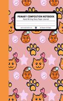 Primary Composition Notebook Hand Writing Story Paper Journal: 9 Double Lines with Dotted Middle Line Pre-K-2 School Exercise Book - 120 Story Pages - Cat Kitten Kitty Paw (Pink, Orange)