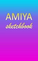 Amiya: Sketchbook - Blank Imaginative Sketch Book Paper - Pink Blue Gold Custom Letter A Personalized Cover - Teach & Practice Drawing for Experienced & As