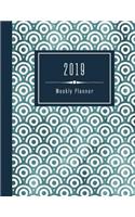 Weekly Planner 2019: Large Calendar Journal - Schedule Organizer - 12 Month 52 Weeks - Japanese Blue White Vintage Pattern