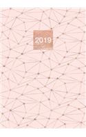 2019: A5 Diary Planner Journal WO2P Week on 2 Pages Horizontal Layout Geometric Rose Gold Design