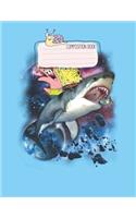 Composition Book: Spongebob Squarepants Patrick Shark Riding Lovely Composition Notes Notebook for Work Marble Size College Rule Lined for Student Journal 110 Pages o