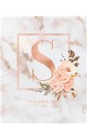Weekly & Monthly Planner 2020 S: Pink Marble Rose Gold Monogram Letter S with Pink Flowers (7.5 x 9.25 in) Vertical at a glance Personalized Planner for Women Moms Girls and School