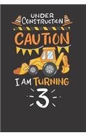 Notebook 6x9 120 Pages: College Ruled 3rd Birthday Excavator