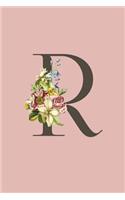 R: Pink Monogram R Initial Flower Journal For Women And Girls, Botanical Flower Floral Decor, 6 x 9 Journal Notebook Diary For Writing Monogrammed Note