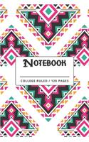 Notebook: Boho Style Geometric Tribal Pattern Colorful Lined Paperback Notebook.