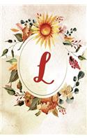 Notebook 6"x9", Letter L, Orange Green Floral Design