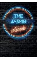 The JAZMIN Notebook: Vintage Blank Ruled Personalized & Custom Neon Sign Name Dotted Notebook Journal for Girls & Women. Wall Background. Funny Desk Accessories. Retro B