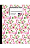 Primary Composition Notebook: Watercolor Pink Tropical Flamingo Back to School Composition Book for Teachers, Students, Kids and Teens