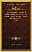 Legal Memoranda Relating to Enemy Patents Sold by the Alien Property Custodian to the Chemical Foundation, Inc. (1922)