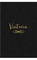 Victoria: Personalized Journal to Write In - Black Gold Custom Name Line Notebook