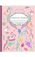 Composition Notebook: kawaii notebooks for composition, pink cute Japanese narwhal and unicorn sprinkles design wide ruled notebook for school.