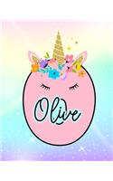 Olive: Girls Unicorn Journal to Write In - Personalized Journal