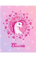 Eliana: Unicorn Large Blank Primary Handwriting Learn to Write Practice Paper for Girls - Pink Purple Magical Horse Personalized Letter E Initial Custom Fir
