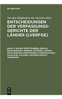 Entscheidungen Der Verfassungsgerichte Der LÃ¤nder (Lverfge), Band 11, Baden-WÃ¼rttemberg, Berlin, Brandenburg, Bremen, Hamburg, Hessen, Mecklenburg-Vorpommern, Niedersachsen, Saarland, Sachsen, Sachsen-Anhalt, ThÃ¼ringen