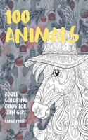 Adult Coloring Book for Teen Girl - 100 Animals - Large Print